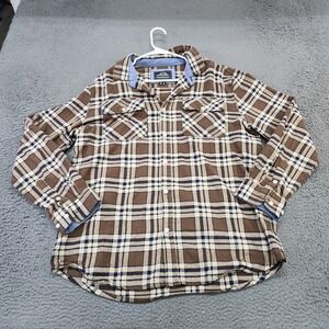 Outdoor Jacket Shirt Mens Large Brown Plaid Flannel Long Sleeve Button Workwear